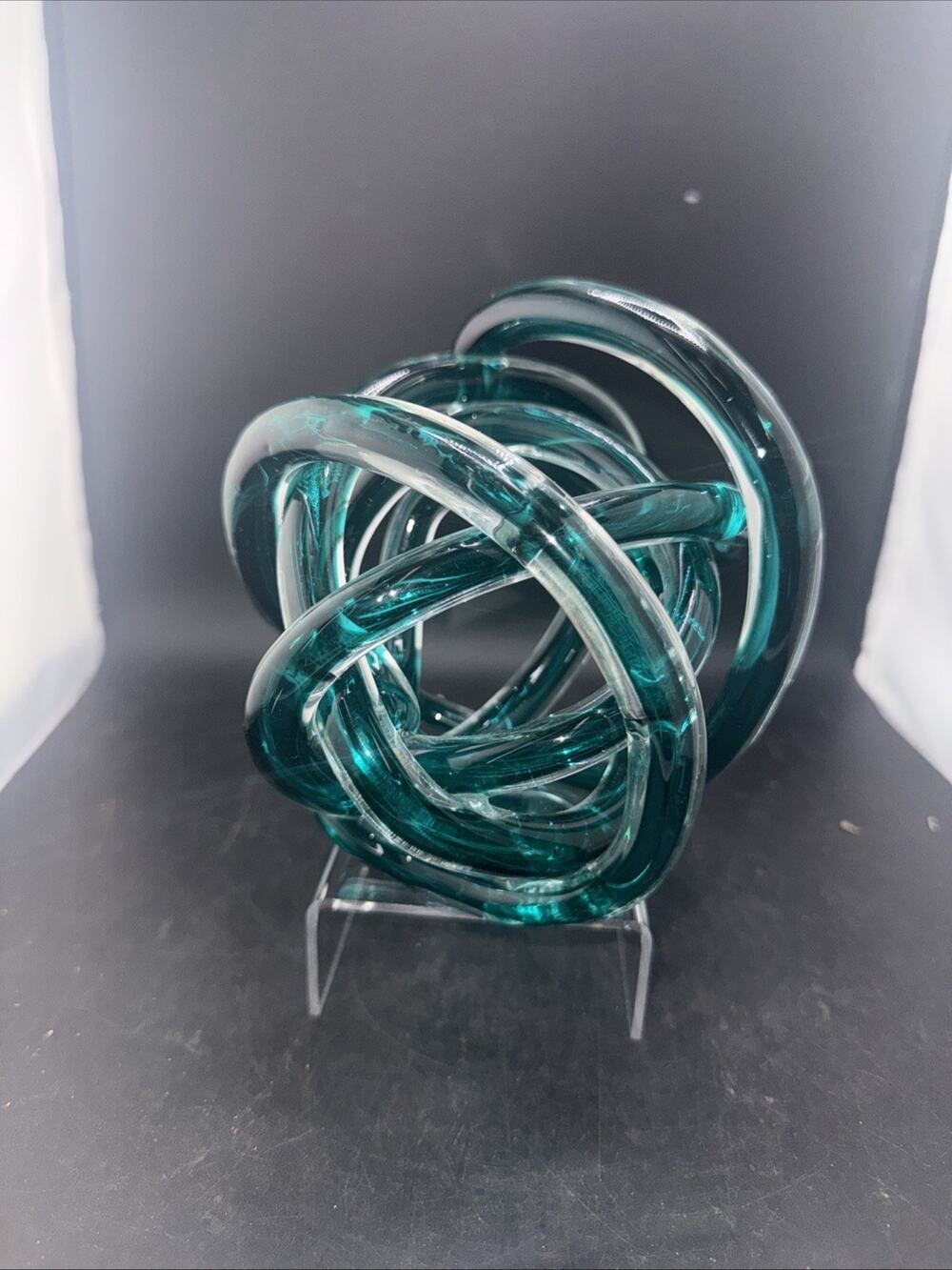 Torre & Tagus Orbit Glass Decor Ball Teal Art Glass Knot Sculpture